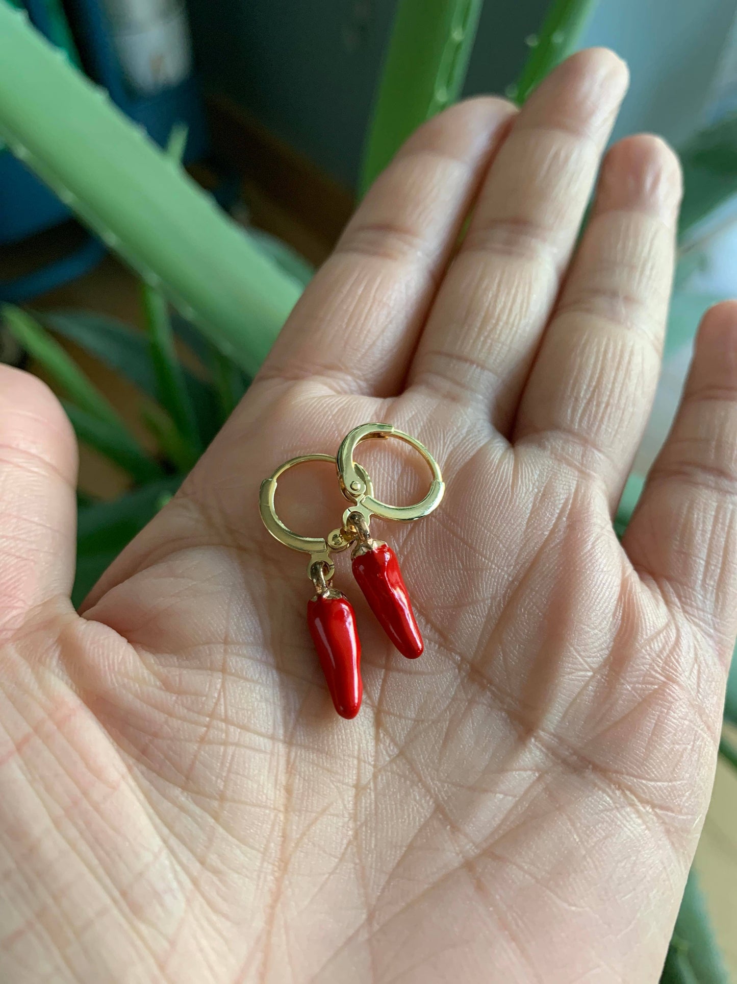 Dainty Green Pepper Chili Pepper Huggie Earrings