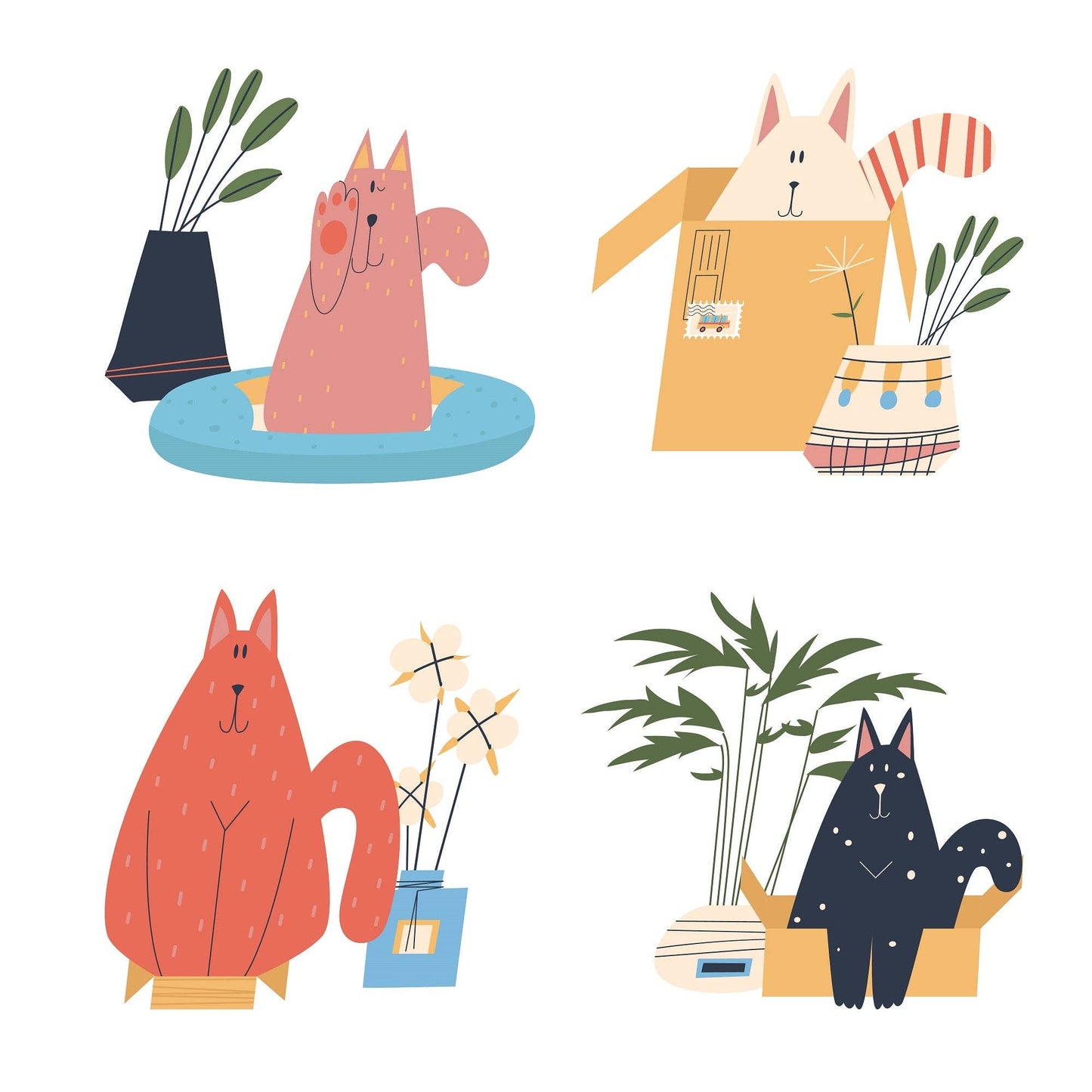 Cats and Potted Plants Swedish Dishcloth