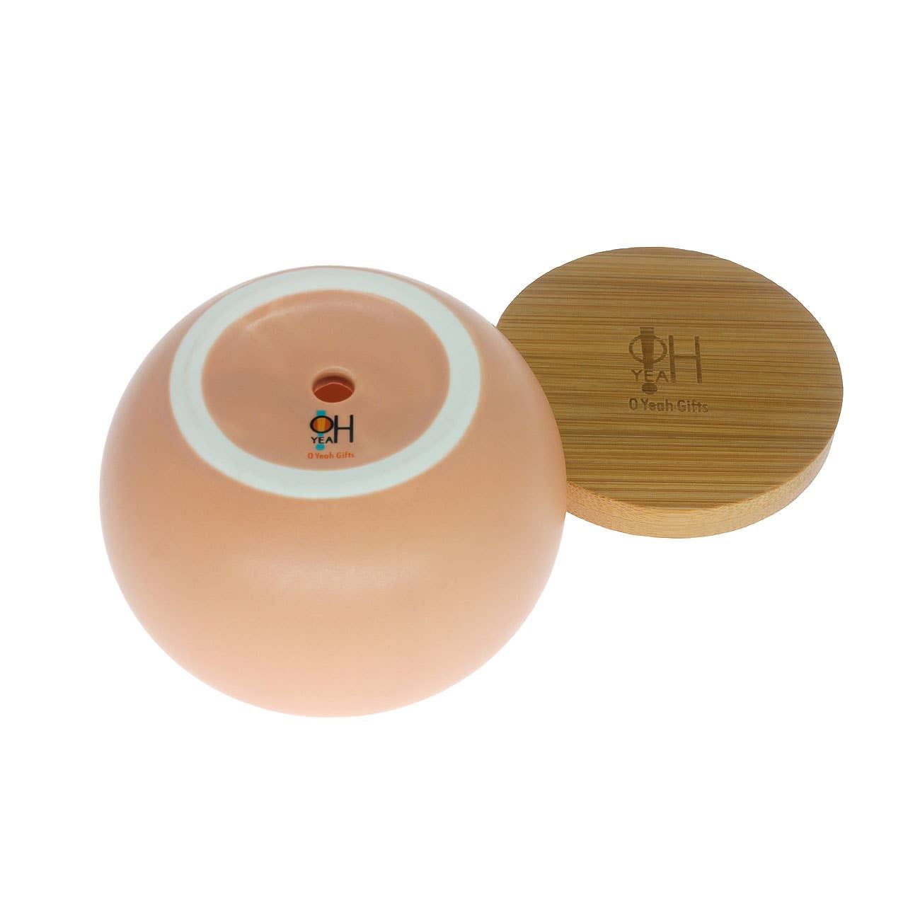 Pink Salmon Ceramic Planter with Bamboo Saucer | 3.5" Round