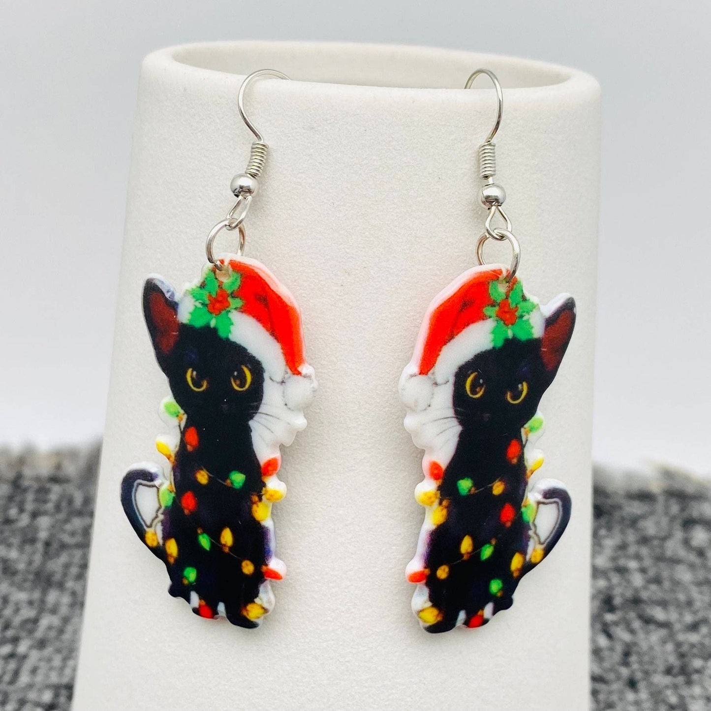 Christmas Jewelry Acrylic Black Cat Dangle Earrings