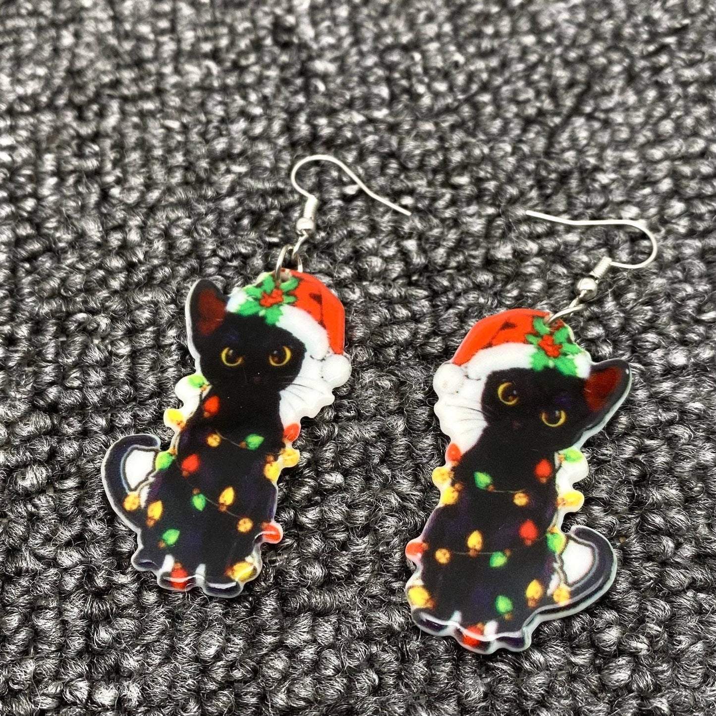 Christmas Jewelry Acrylic Black Cat Dangle Earrings