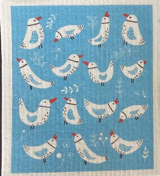 Norwegian Birds on Blue Swedish Dishcloth