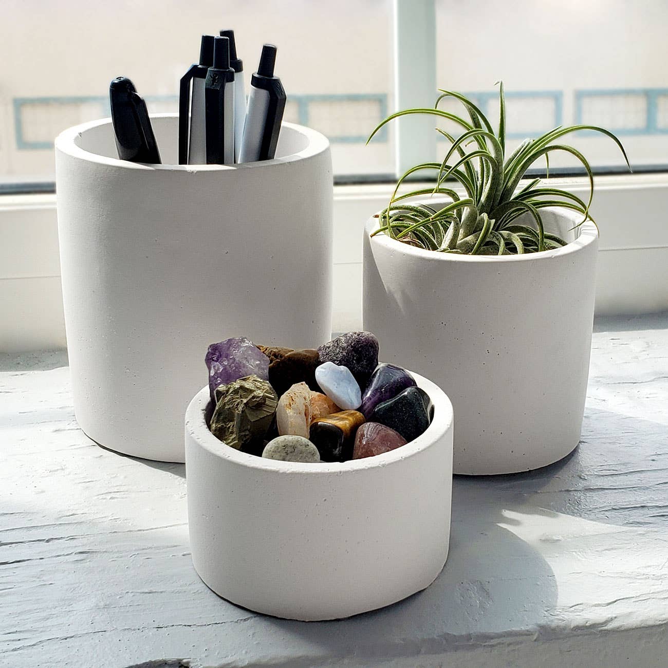 White Cement Succulent Planter | Small & Medium Round Pots