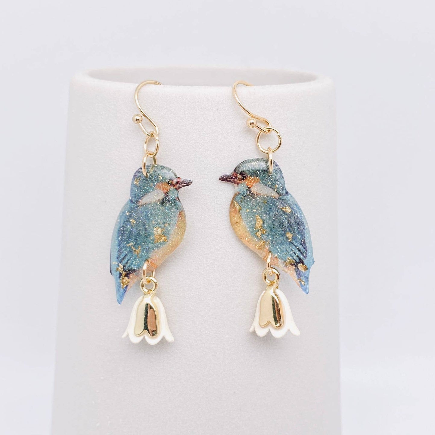 Resin Bird Charm Dangle Earrings