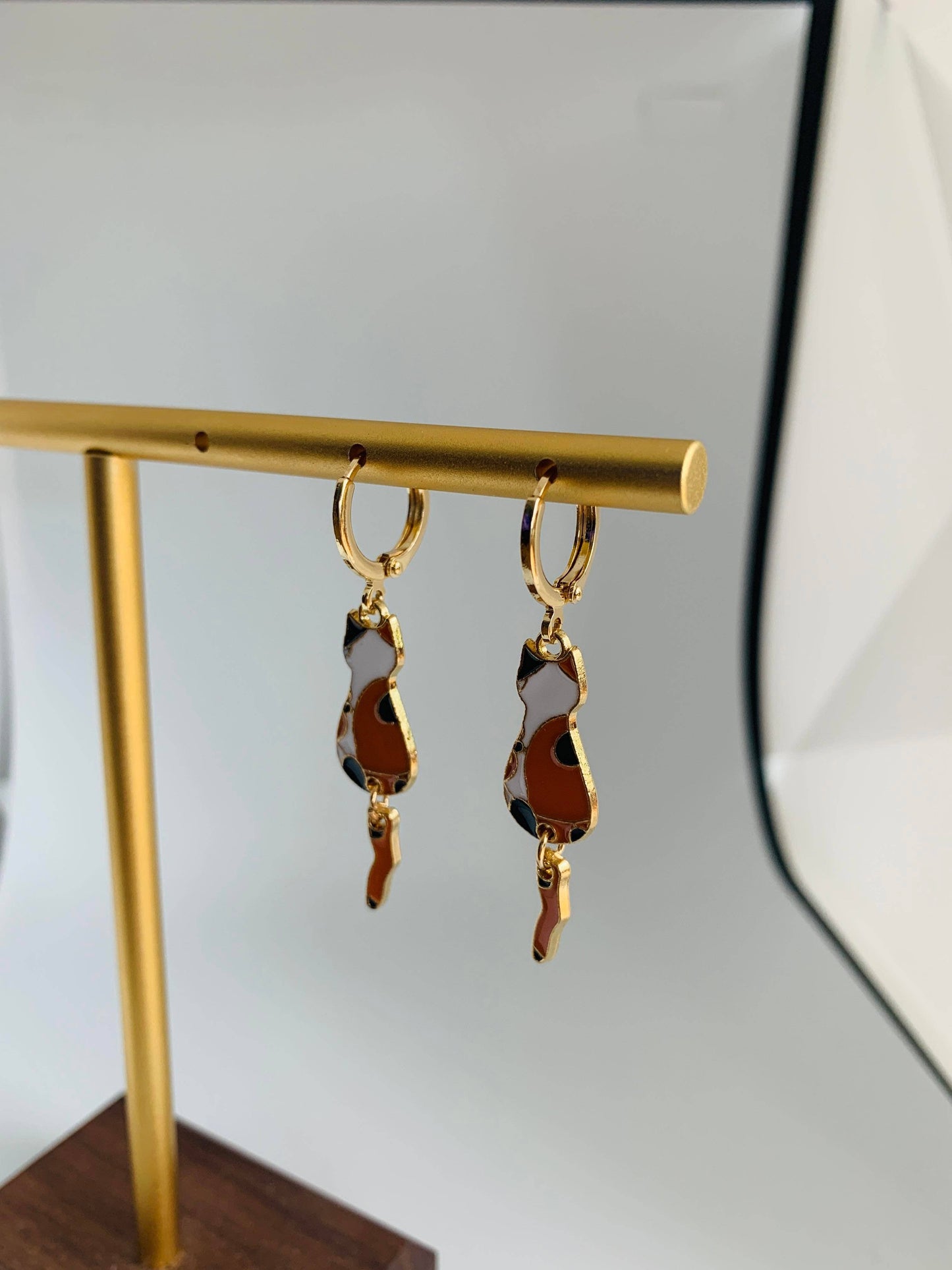 Unique Orange Cat Drop Earrings