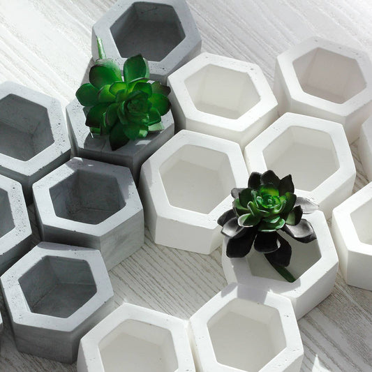 Hexagon Plant Holder, Gray White Candle Holder Succulent Pot