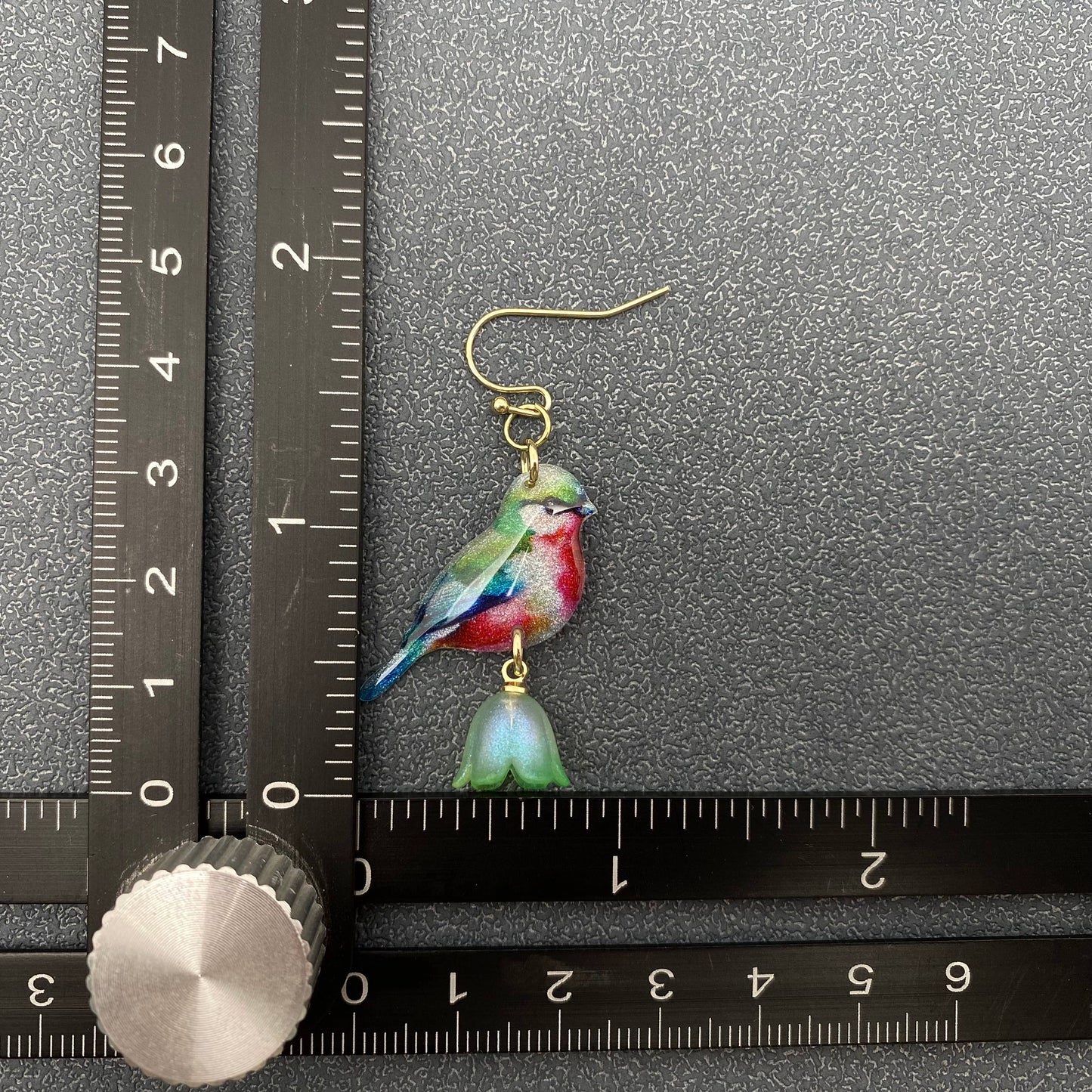 Resin Birds Tit Picking Flowers Dangle Earrings