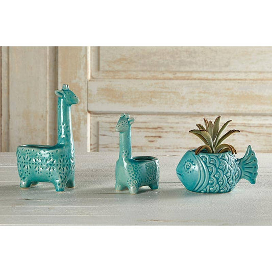 Lake Blue Giraffe Planter Lrg