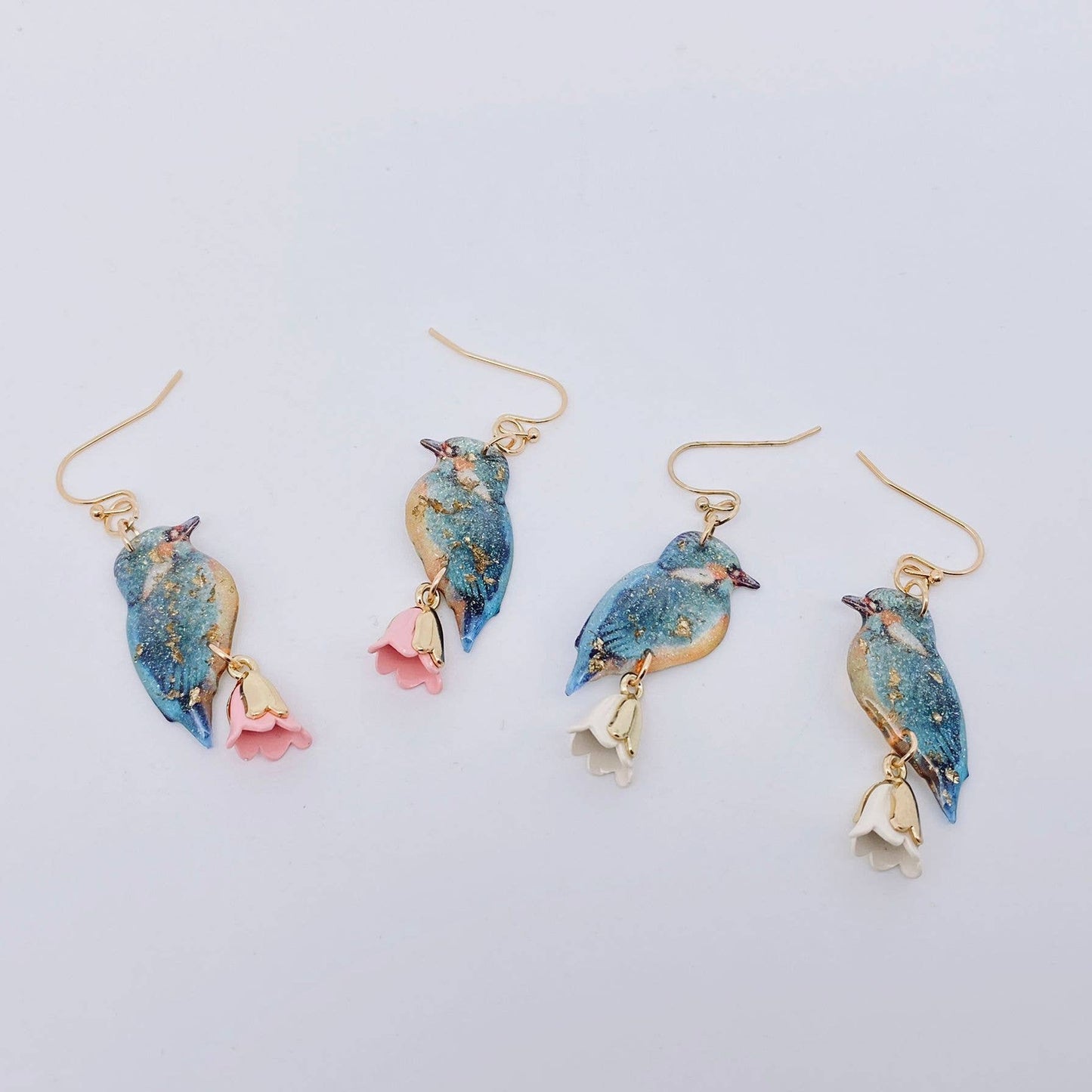 Resin Bird Charm Dangle Earrings